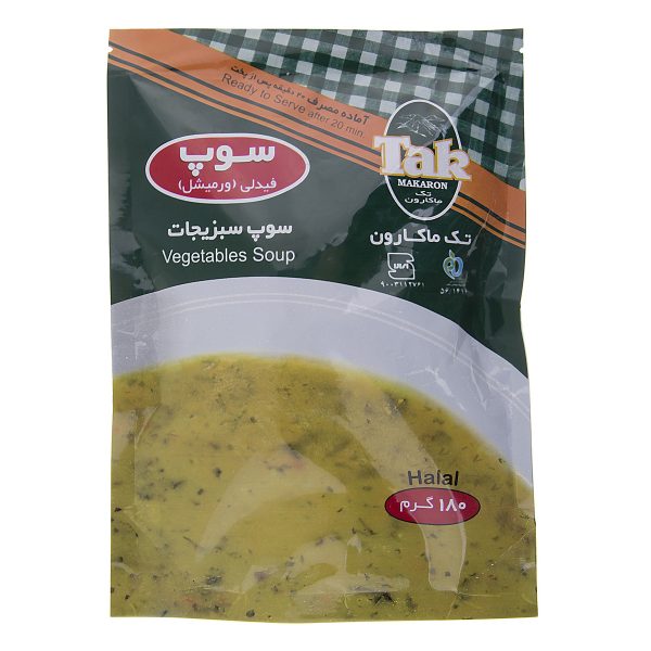 سوپ ورمیشل نیمه آماده سبزیجات 180 گرمی تک‌ماکارون