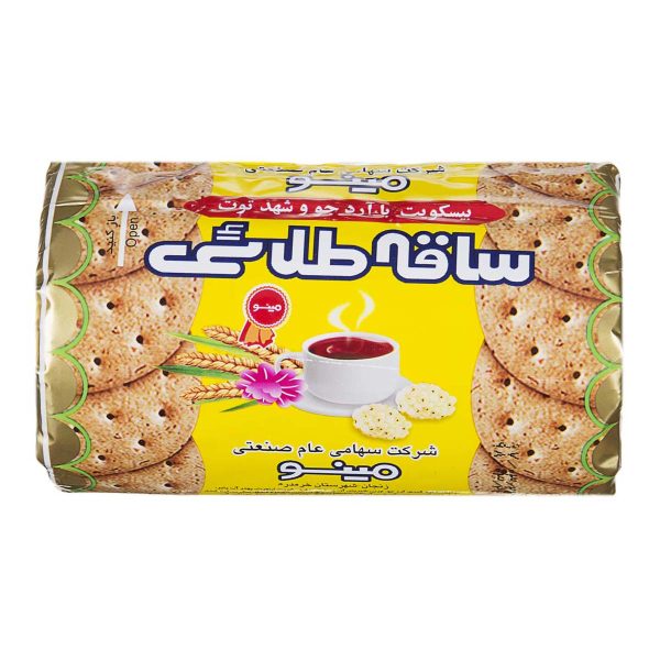مینو بیسکویت با آرد جو و شهد توت ساقه طلایی ۱۹۰ گرمی