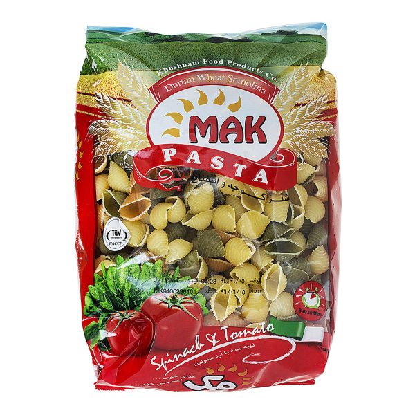 ماکارونی فرمی شلز گوجه و اسفناج 500 گرمی مک
