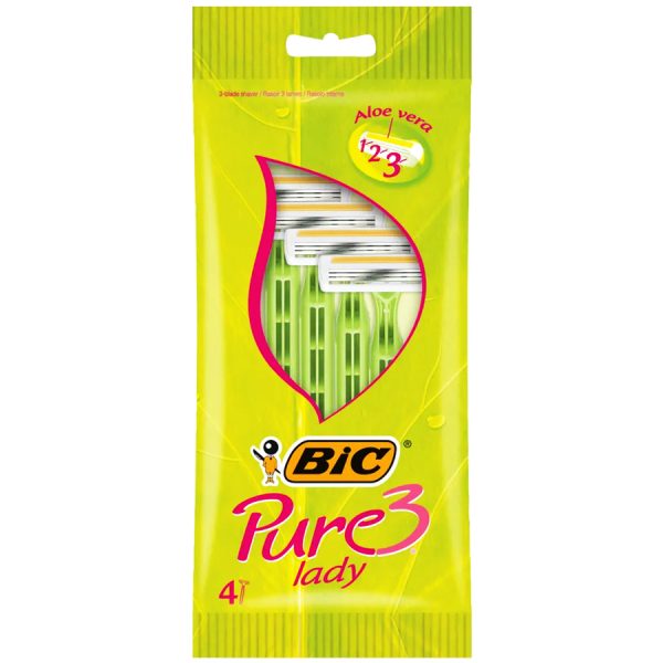 تیغ 3 لبه پیور Pure Lady صابون‌دار زنانه بیک بسته 4 عددی