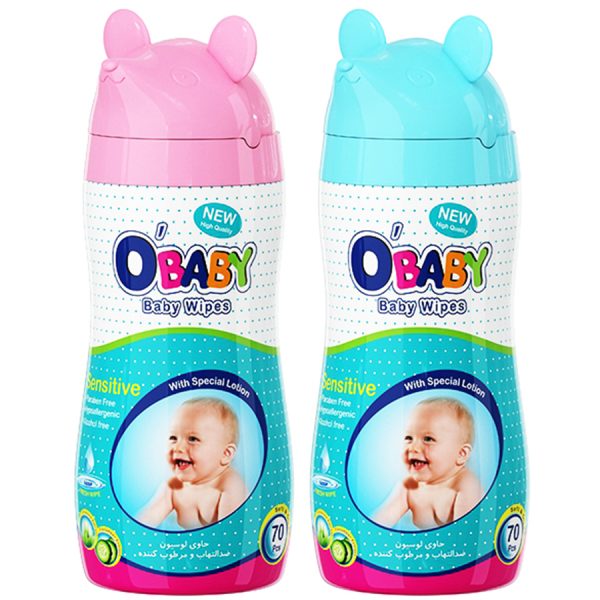 دستمال مرطوب بچه حاوی عصاره آلوئه ورا و خیار با لوسیون ویژه O’BABY اوبیبی 70 عددی