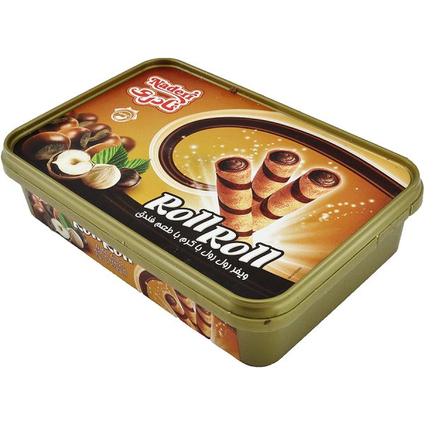 ویفر جعبه ای پذیرایی رول رول با کرم طعم فندقی نادری ۳۰۰ گرمی