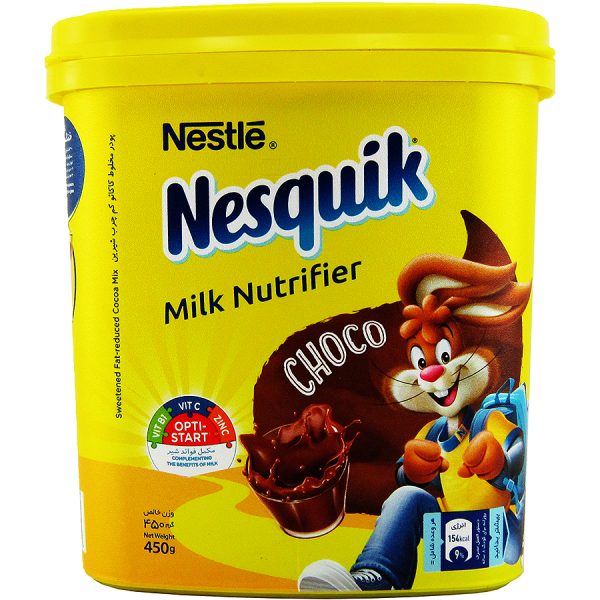 پودر مخلوط کاکائو کم چرب شیرین مغذی کننده شیر Nestle Nesquik نستله نسکوئیک قوطی 450 گرمی