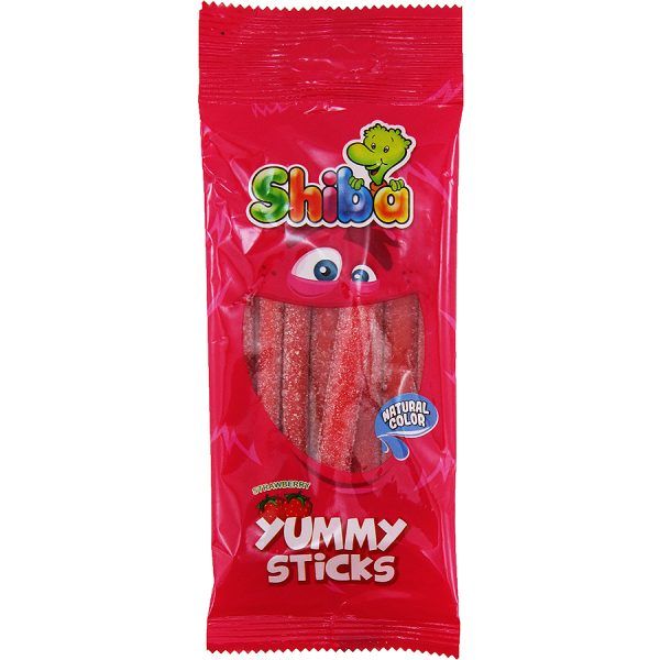 پاستیل لیکوریتز مغزدار شکری با طعم توت فرنگی yummy Sticks شیبا 90 گرمی
